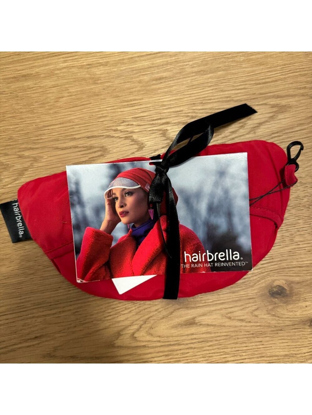 NWT Hairbrella Classic Satin-Lined Rain Hat - Red